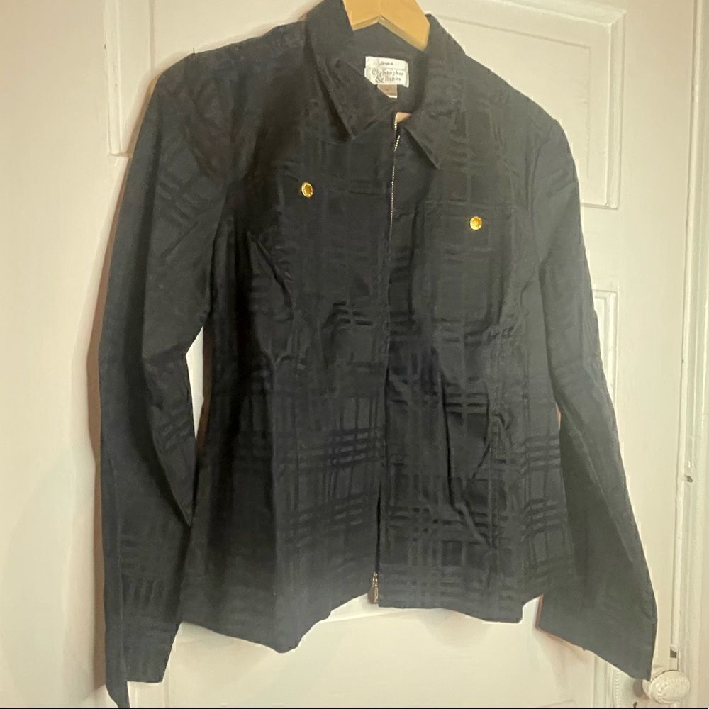 Christopher & Banks Black Textured Zip Jacket